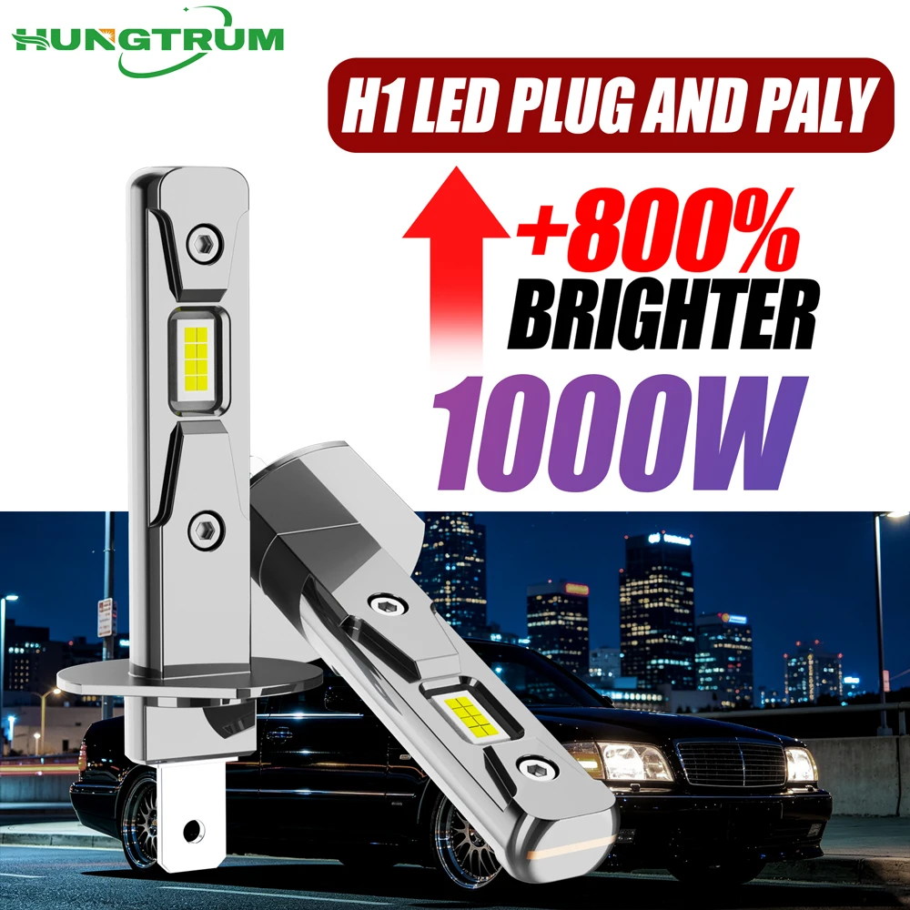 

H1 Led Headlamp 1000W High Power Plug And Play Wireless Fanless Automobile Light 16 Core 9084 CSP Chips h1 LED Auto Car Lamp