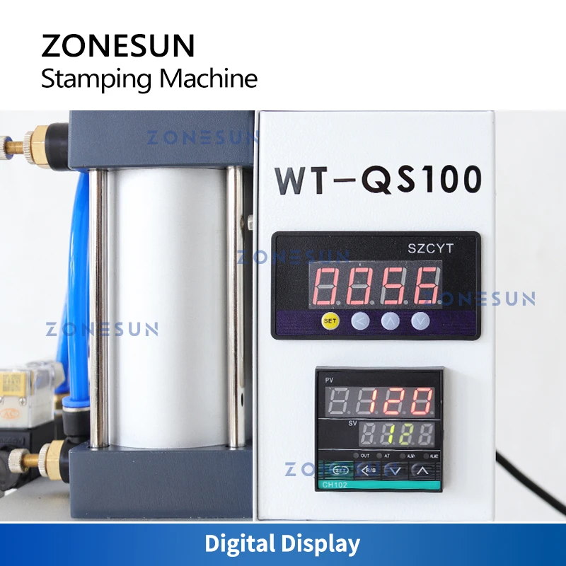 ZONESUN Pneumatic Stamping Machine Heat Press Digital Book Leather Working Paper Wood Custom Logo Embossing Foil Feeder ZS-QS100