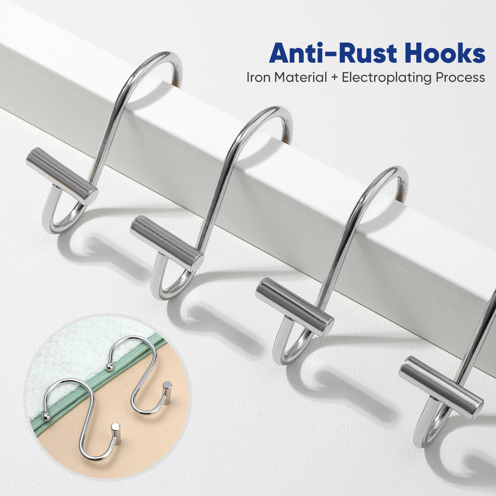 

12 S Hooks Shower Curtain Rings Durable Iron Hanging Hooks For Bathroom Kitchen Curtains Shower Rod