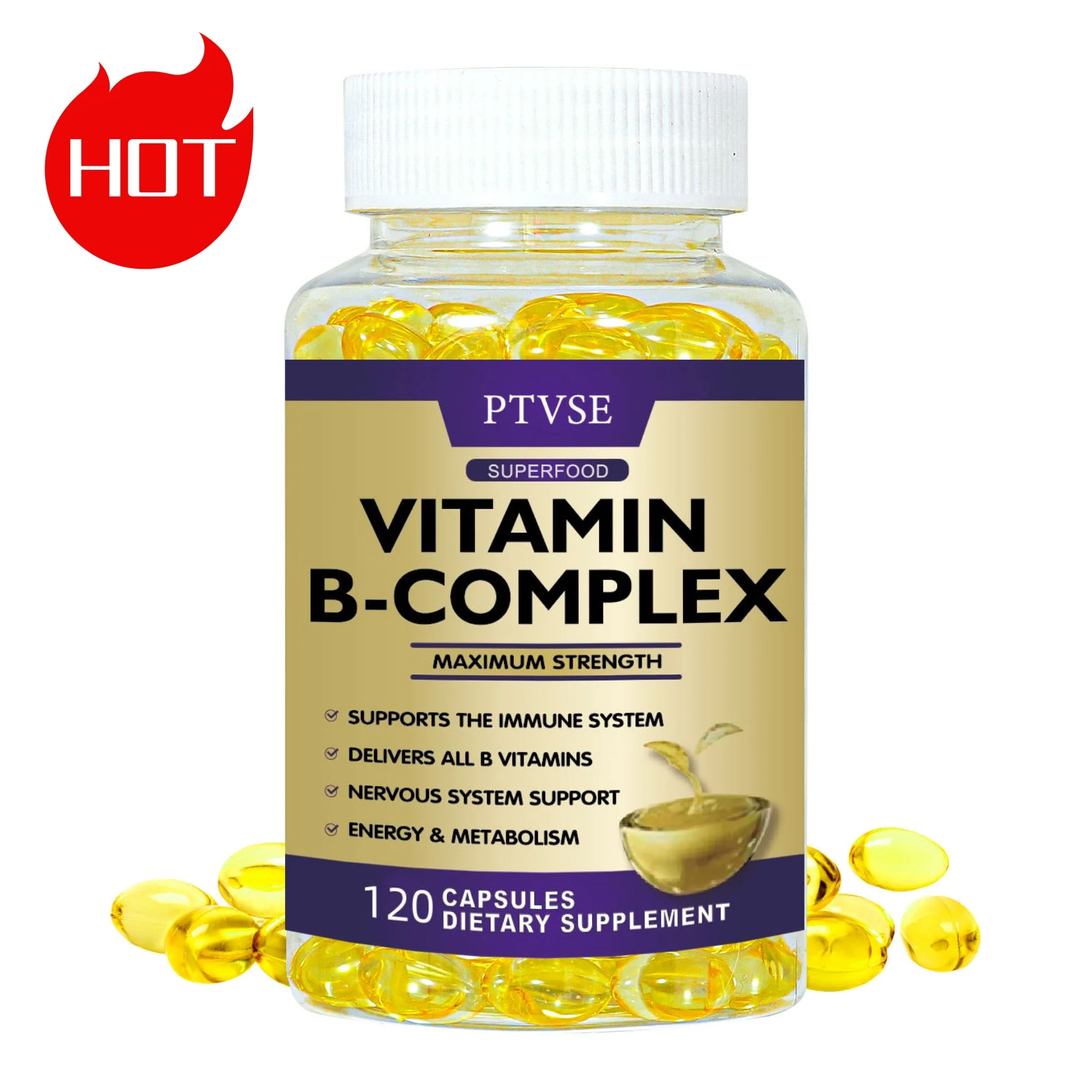 

Vitamin B Complex Capsules Help Relieve Fatigue, Improve Digestion, Reduce Stress, Better Mood Support, Immune Supplement