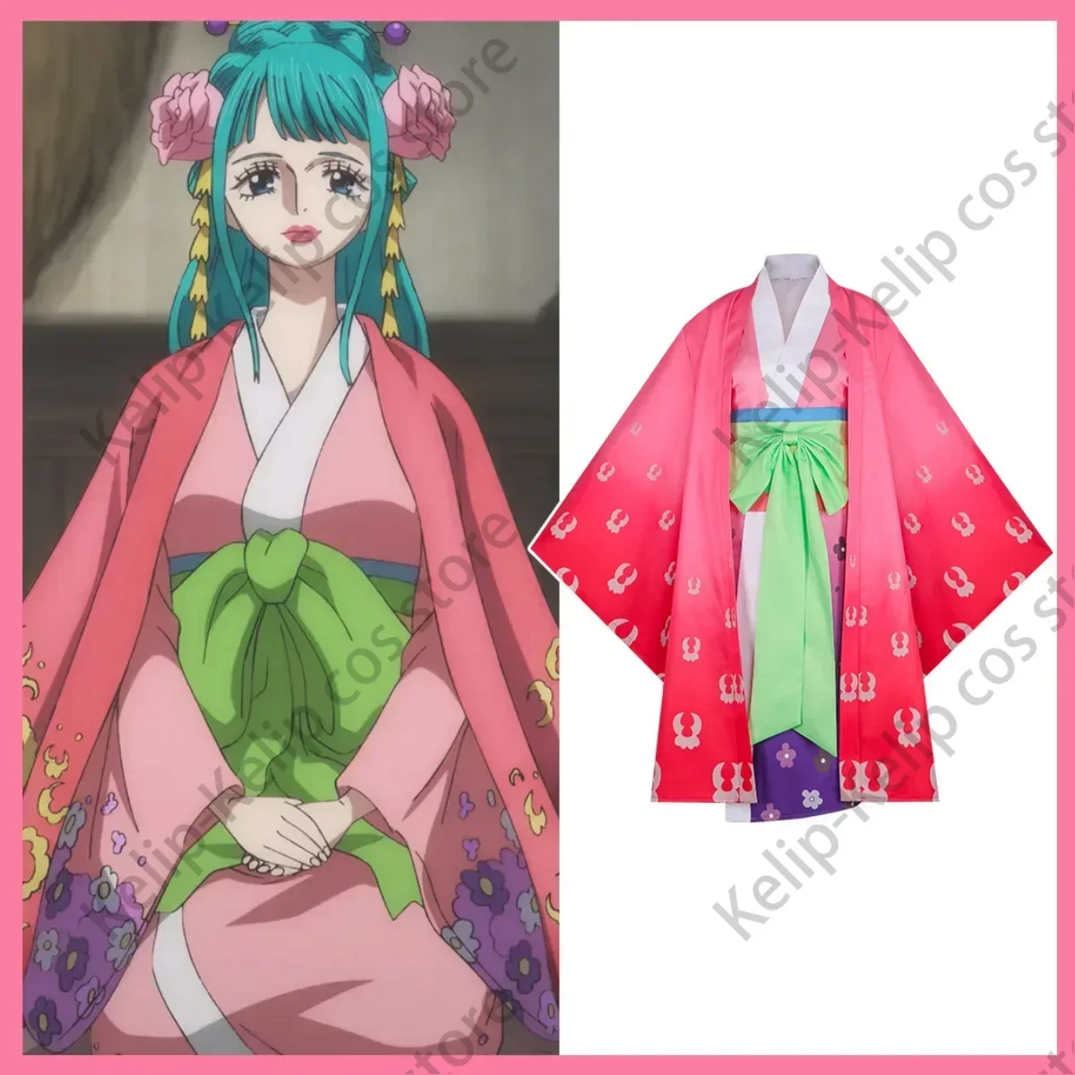 

Anime Kozuki Hiyori Cosplay Costume Wano Kuni Country Princess Wig Japanese Kimono Cloak Bathrobe Woman Sexy Halloween Suit