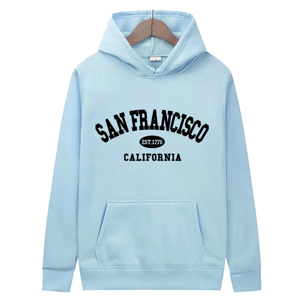 California Est.1776 San Francisco Letter Print Hoodies Women Hip Hop Street Clothes Fleece Pocket Tracksuit Casual Pullovers Hoo