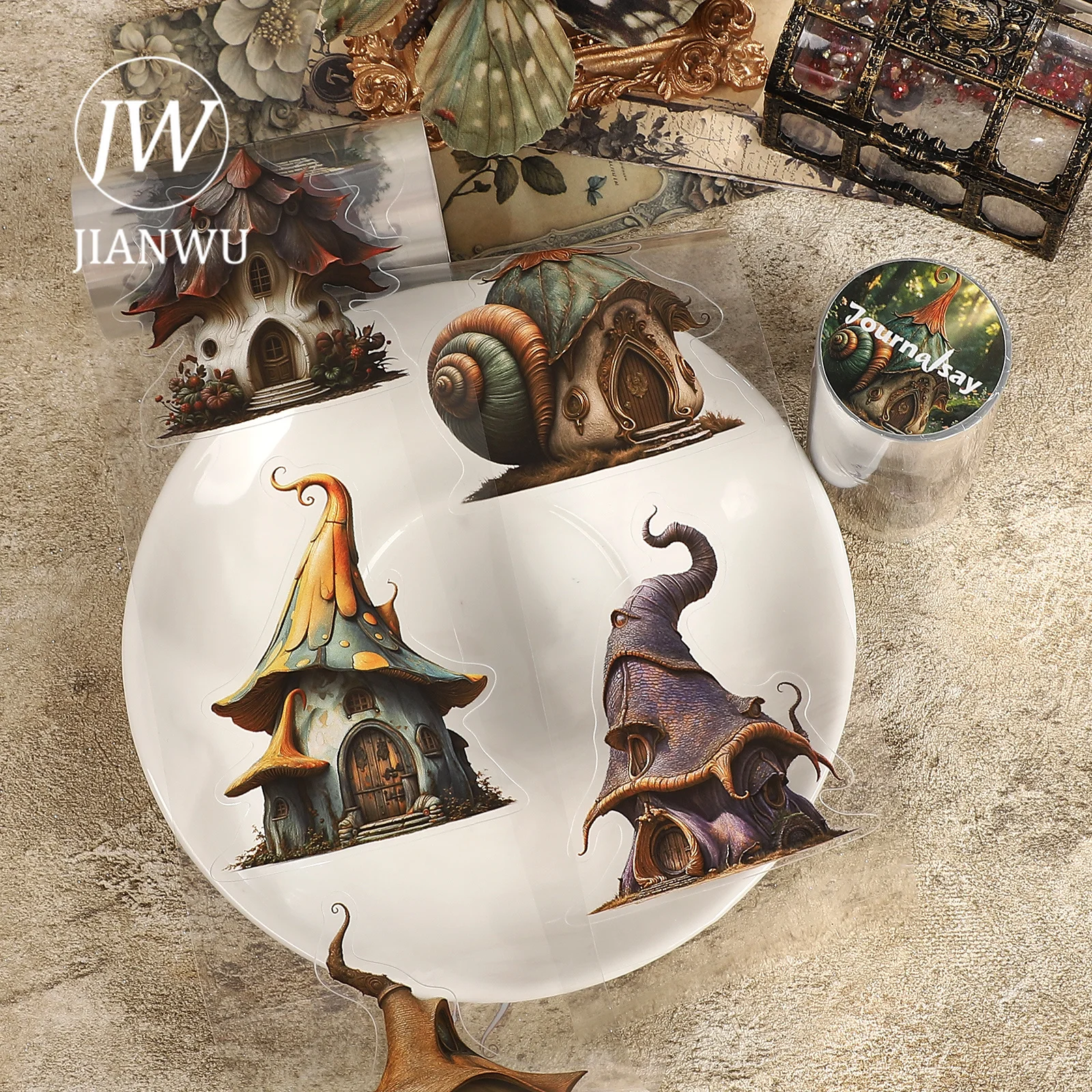 JIANWU 80mm*200cm Vintage Fairy Tale House Landscape Material Collage Scrapbooking PET Tape Creative DIY Journal Stationery