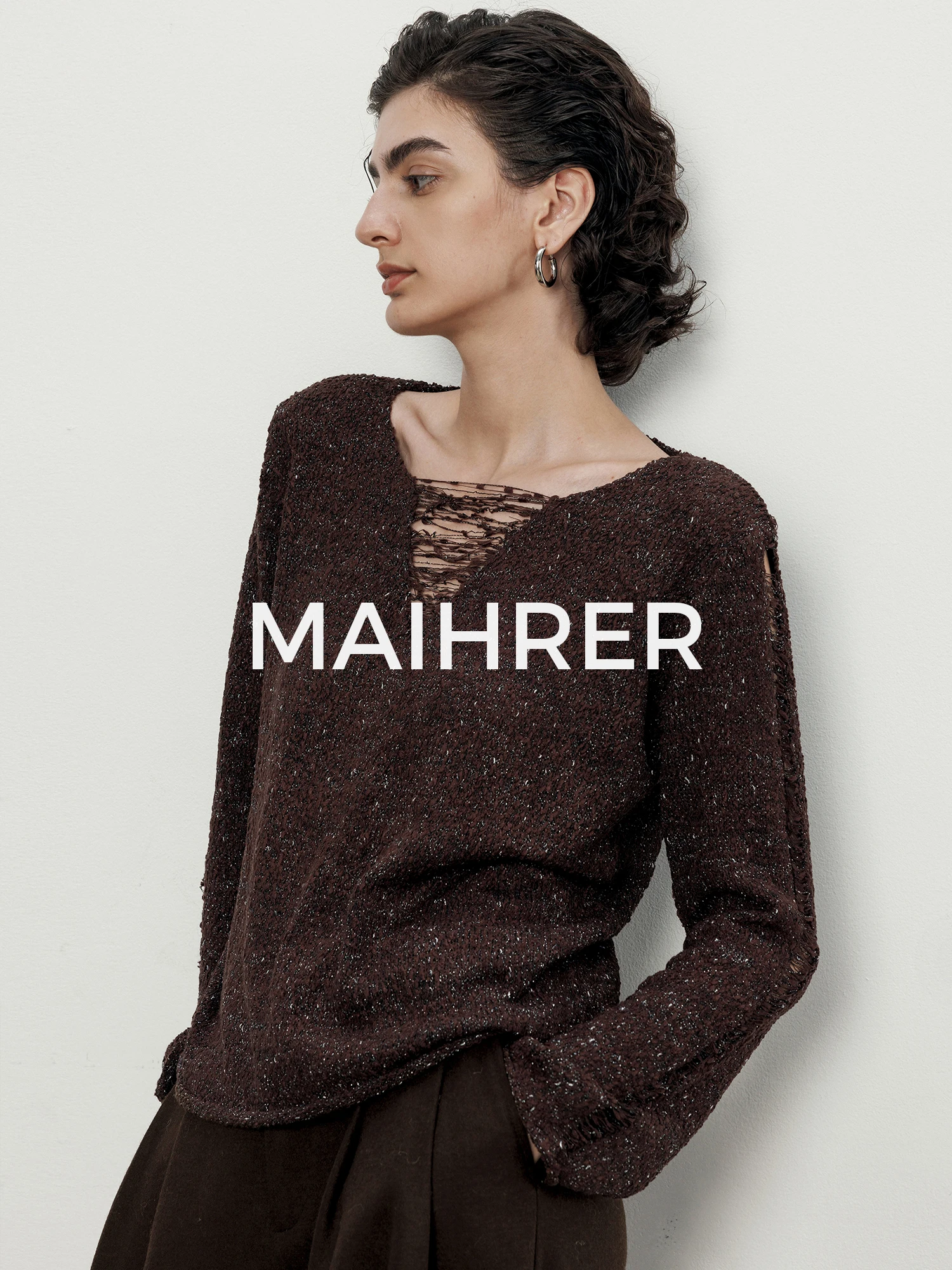 

Вязаный джемпер Maiherer Design с вырезами, женская весенняя верхняя одежда, повседневный свободный крой, стройнящий топ с V-образным вырезом, длинный рукав, теплый