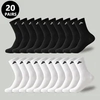 20 pares de calcetines deportivos Unisex sólidos de cintura alta para hombre negro blanco transpirable media pantorrilla Casual para todas las estaciones Simple versátil