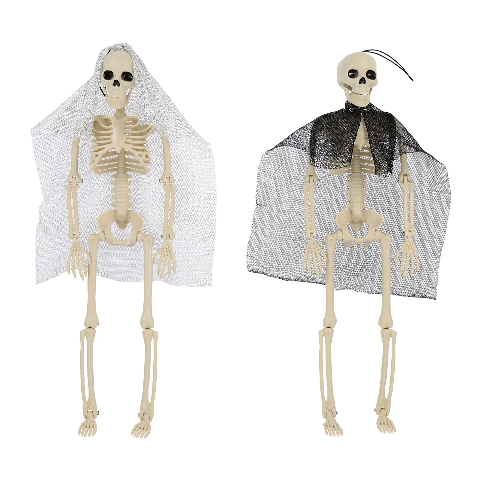 

2pcs Props Plastic Skull Bone Decor for Halloween Party Scary Bride GroomHaunted House Atmosphere Flexible Joints