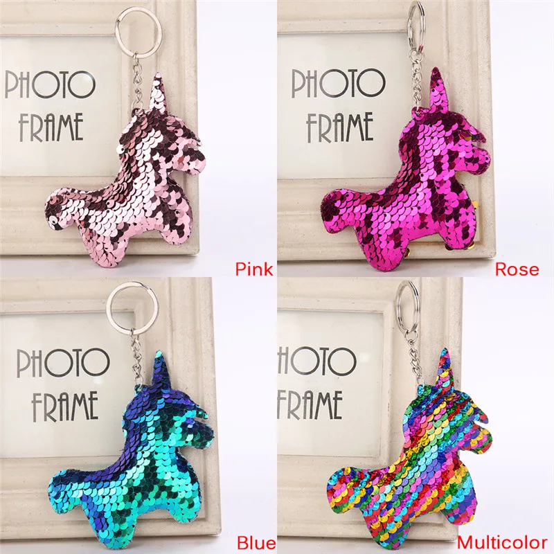 1Pc Cute Shiny  Horn Keychain Mermaid Glitter Sequins Cat Key Chain