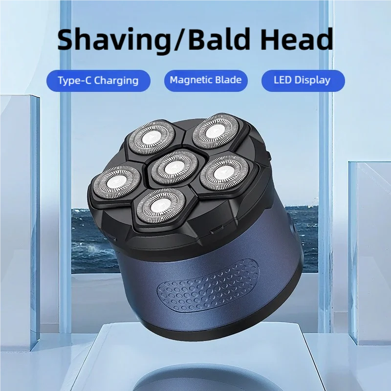 Men's Electric Shaver 6D Magnetic Hair Trimmer Rechargeable LED Waterproof Facial Hair Clipper Bald Head Machine