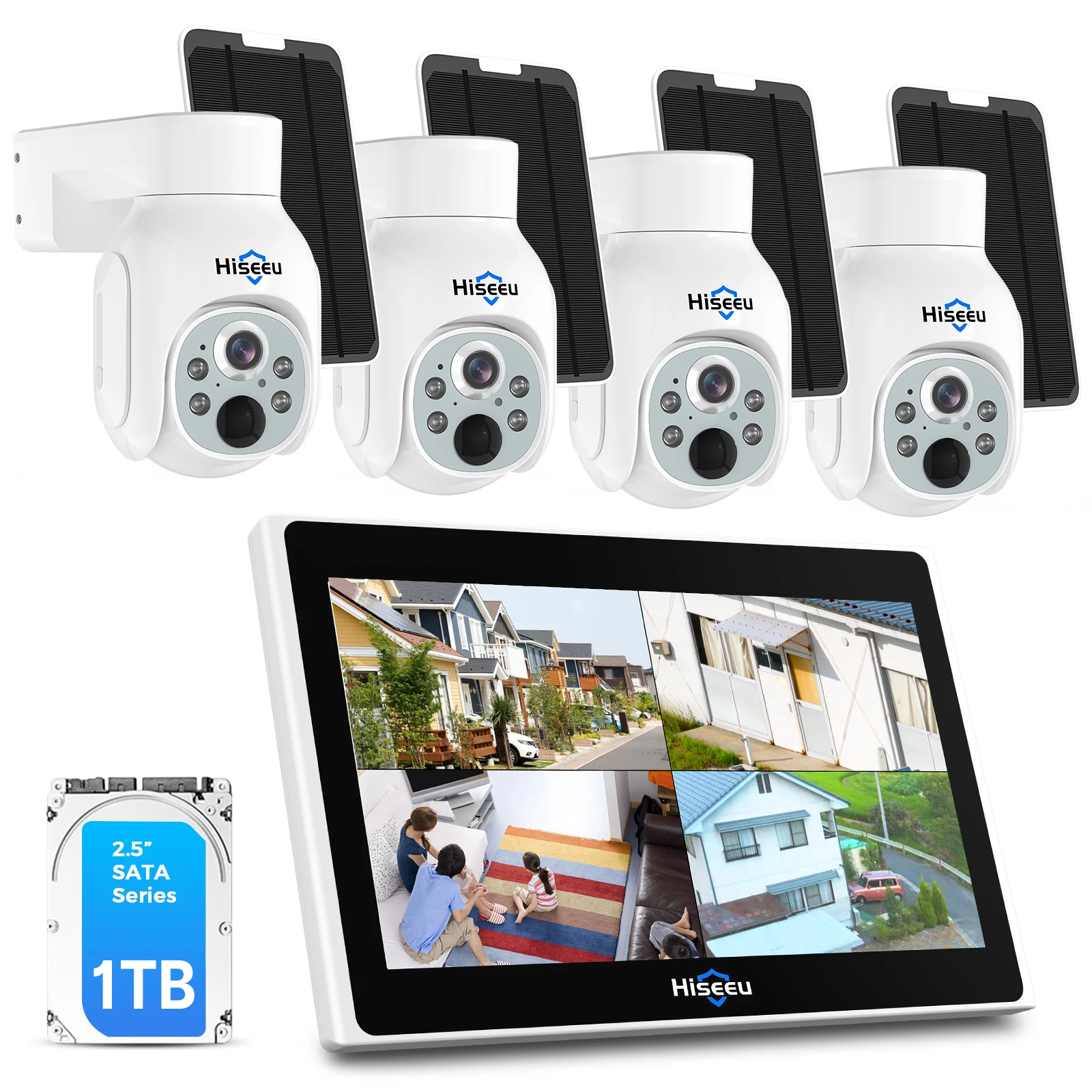 

10-канальный 10-дюймовый ЖК-дисплей 4K NVR 4MP Открытый домашний Wi-Fi Беспроводная солнечная купольная PTZ-камера безопасности