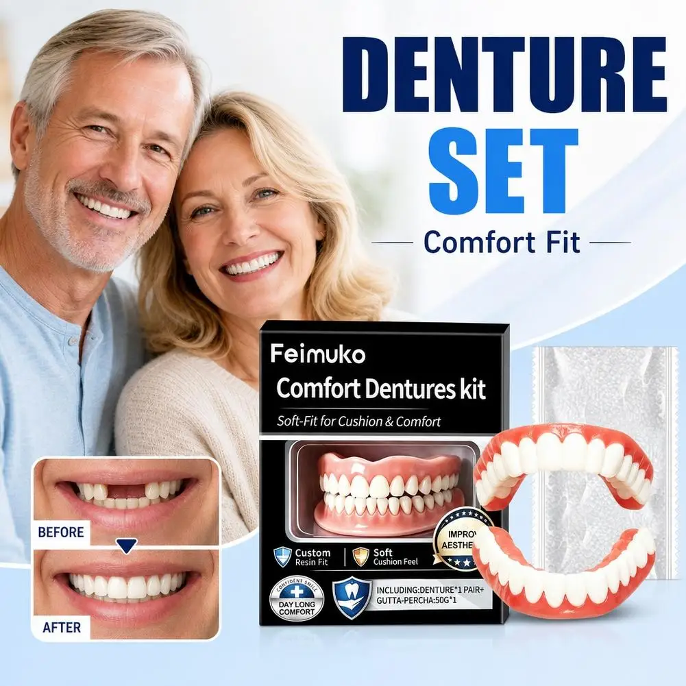 Denture Decoration Set Custom Cushion Fit Improve Smile Aesthetics Realistic Silicone Upper & Lower False Teeth Kit