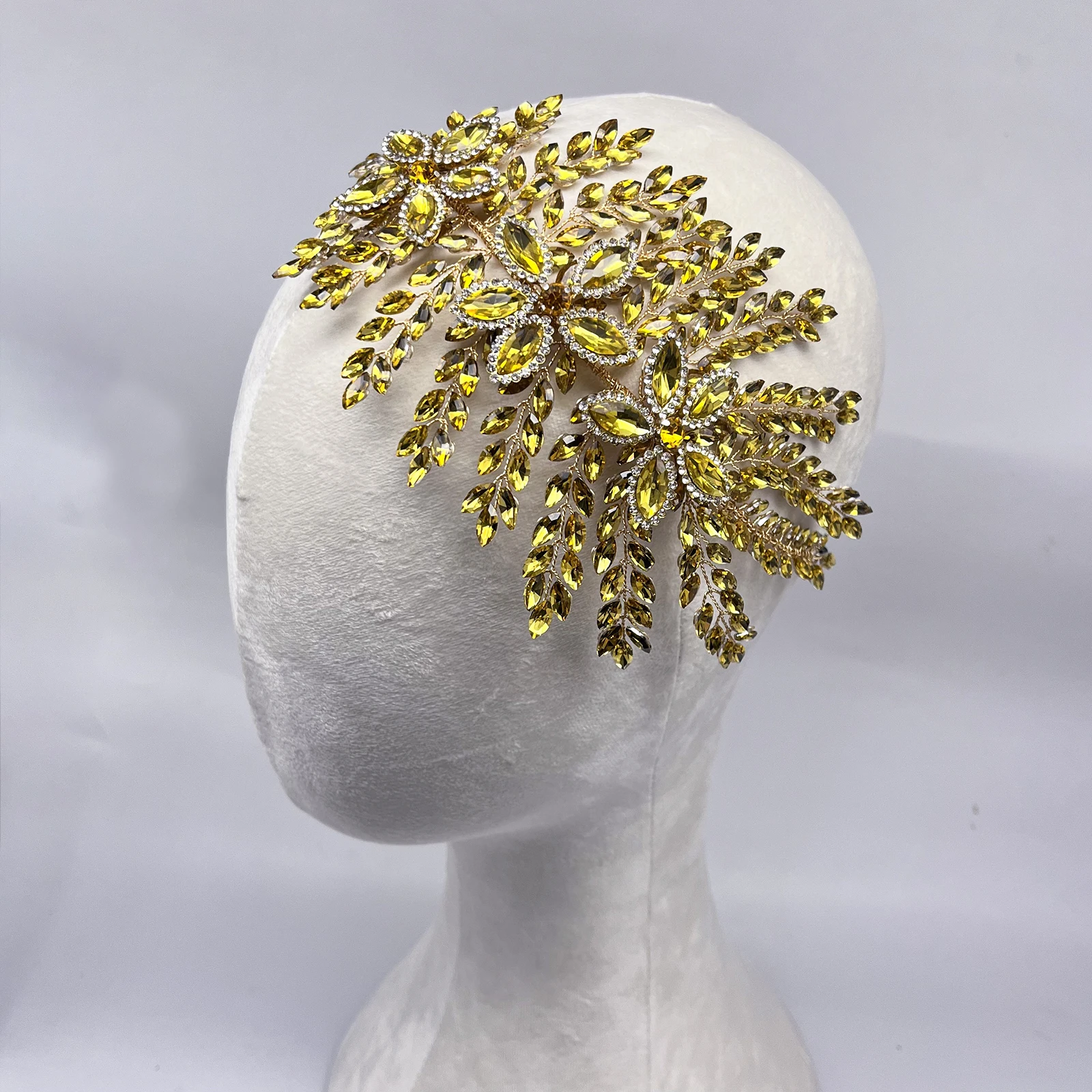

DZ012 Golden Yellow Crystal Tiaras And Crowns For Bride Rhinestone Headbnd Women Wedding Hair Accessories Princess Diadems
