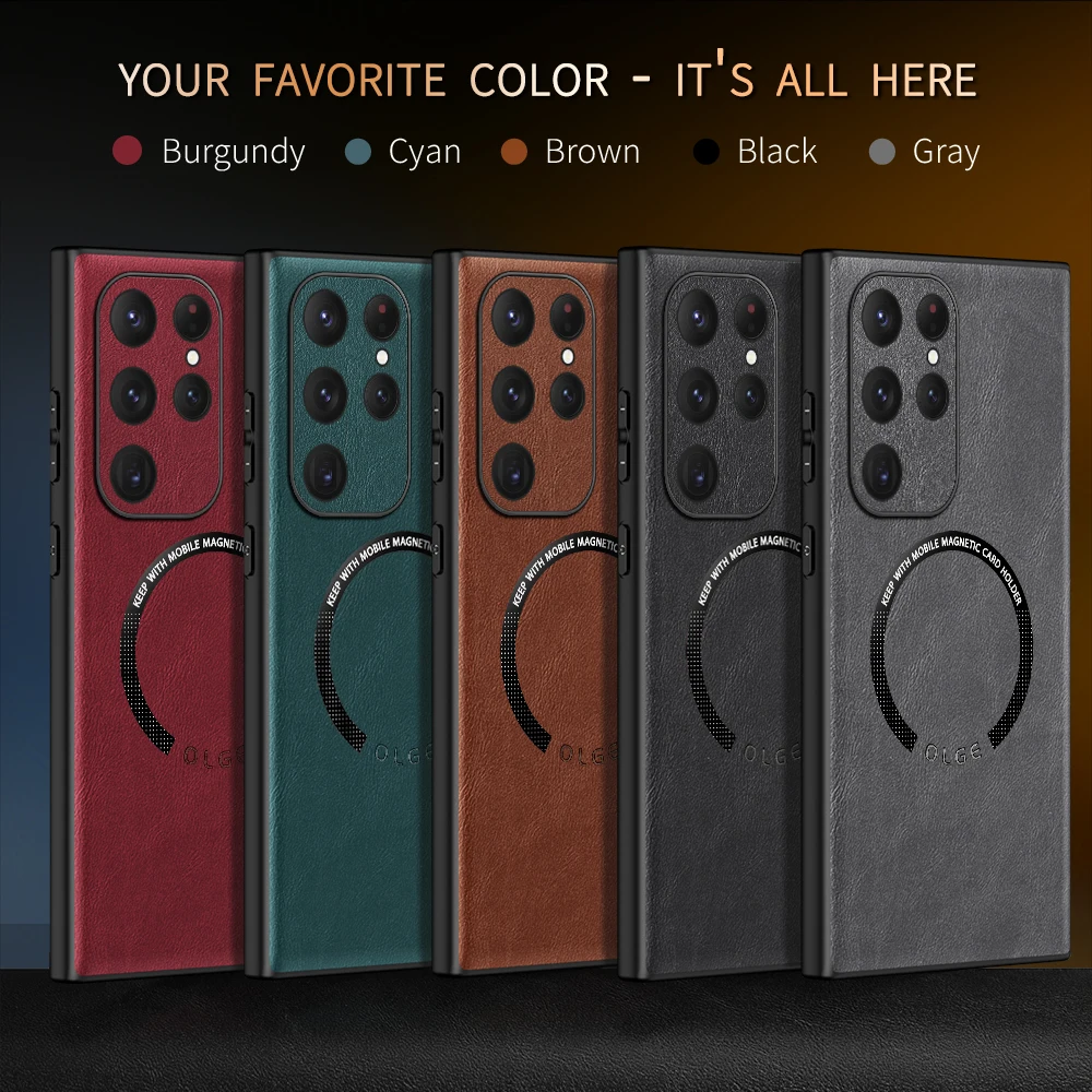

Magnetic Leather Luxury Case For Samsung Galaxy S24 S23 S22 Ultra S24 S23 FE Plus For Magsafe Wireless Charge Shockproof Cover