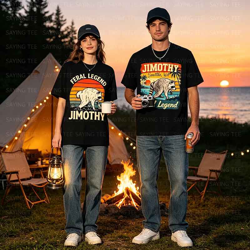 Vintage Jimothy Raccoon Feral Legend Wildlife Viral Meme T-Shirt Y2k Outdoor Adventures, Camping, Hiking Clothes Soft Cotton Tee