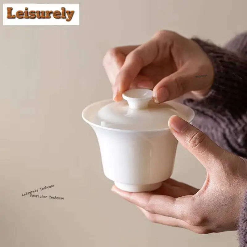 

120ml Thin Tires Horseshoe Gaiwan Aesthetic Anti-scald Tea Tureen Tea Bowl With Lid Kit Tea Brewing Cover Bowl Teaset Decoration