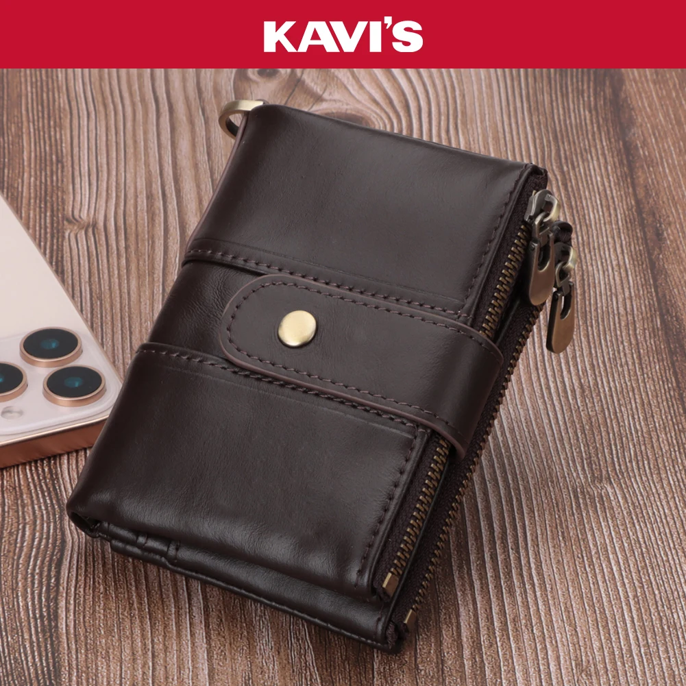 KAVIS 100% Genuine Leather Rfid Wallet Men Crazy Horse Wallets Coin Purse Short Male Money Bag Quality Designer Mini Walet Small