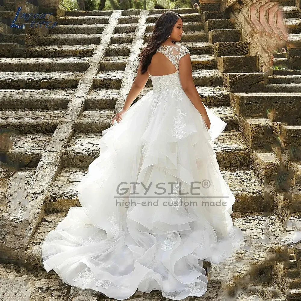 GIYSILE Abiti da sposa taglie forti personalizzati per donna grande maniche ad aletta scollo a V applique in pizzo abito da sposa a-line Vestido De Noiva