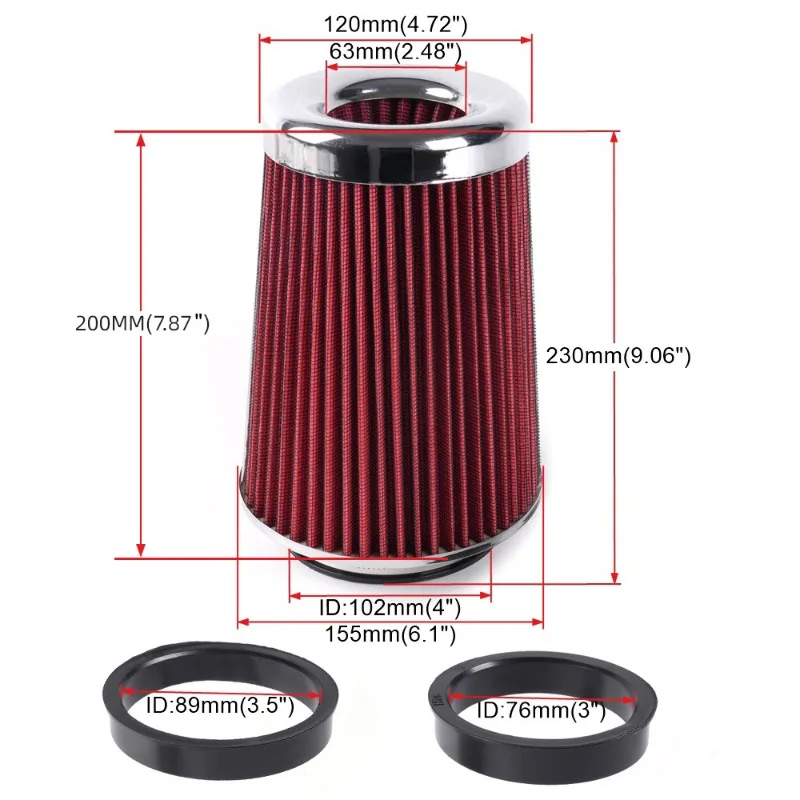 Car intake modified air filter 76mm89mm102m mushroom head filter high flow filter element