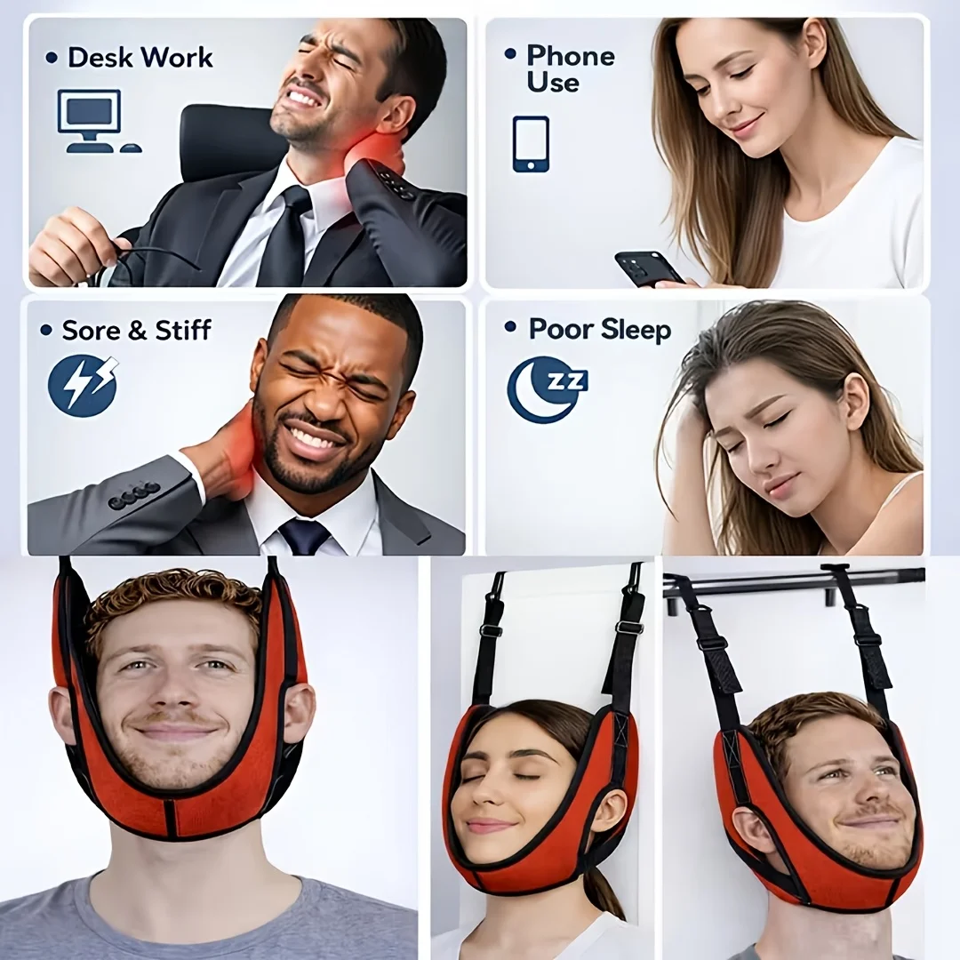 Upgraded version of door hanging cervical brace, with thickened neck support and cervical fixation strap to relieve breathabilit