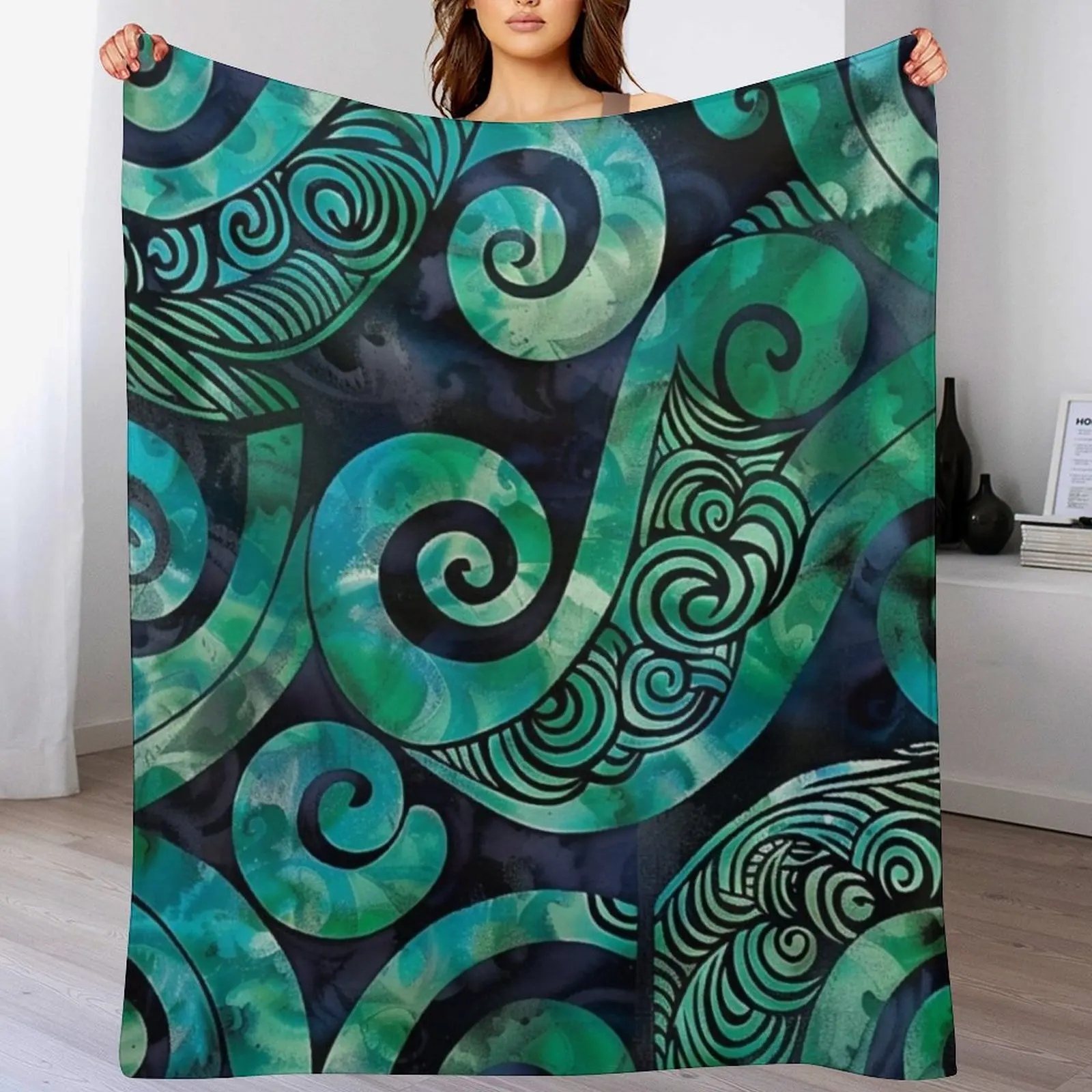 

New Zealand Mori Paua Pattern Koru Design 17 Throw Blanket Soft Cozy Blanket for Pet Kids Adults