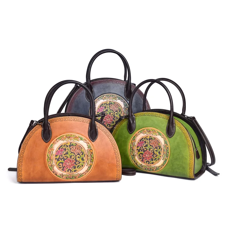 

Top-grain cowhide women's handbag, Chinese-style dumpling bag, multi-functional large-capacity single-shoulder bag