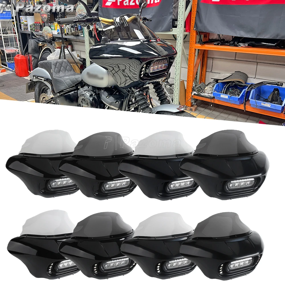 Motorcycle Fairing Wind Deflector Headlight Cowl For Harley Softail Low Rider 107 FXLR Standard FXST LED Turn Signals DRL Lights
