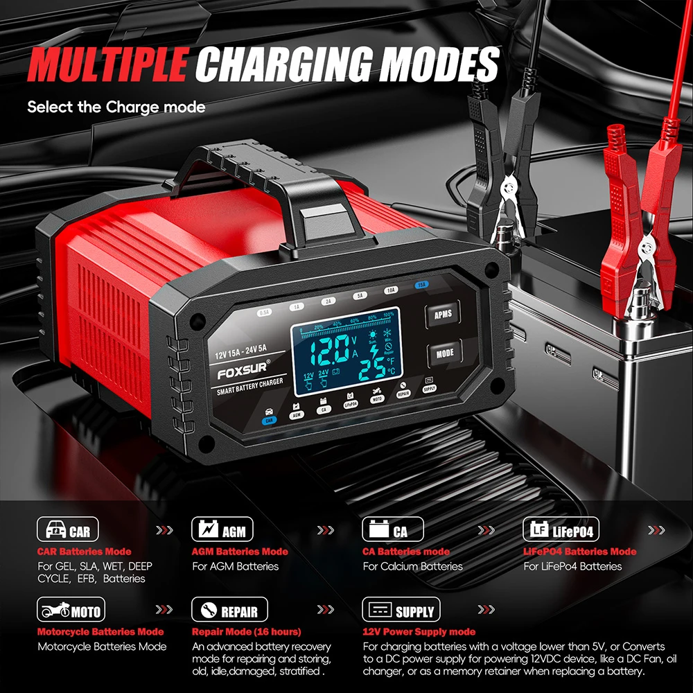 Digital LCD Display Automatic Battery-chargers For Car Truck Boat Motorcycle Five-Stage Power Puls Repair Chargers