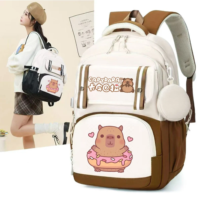 Bonito capivara impressão mochila escolar meninos meninas presente para o amante do capivara dos desenhos animados bookbag grande capacidade estudantes mochila escolar