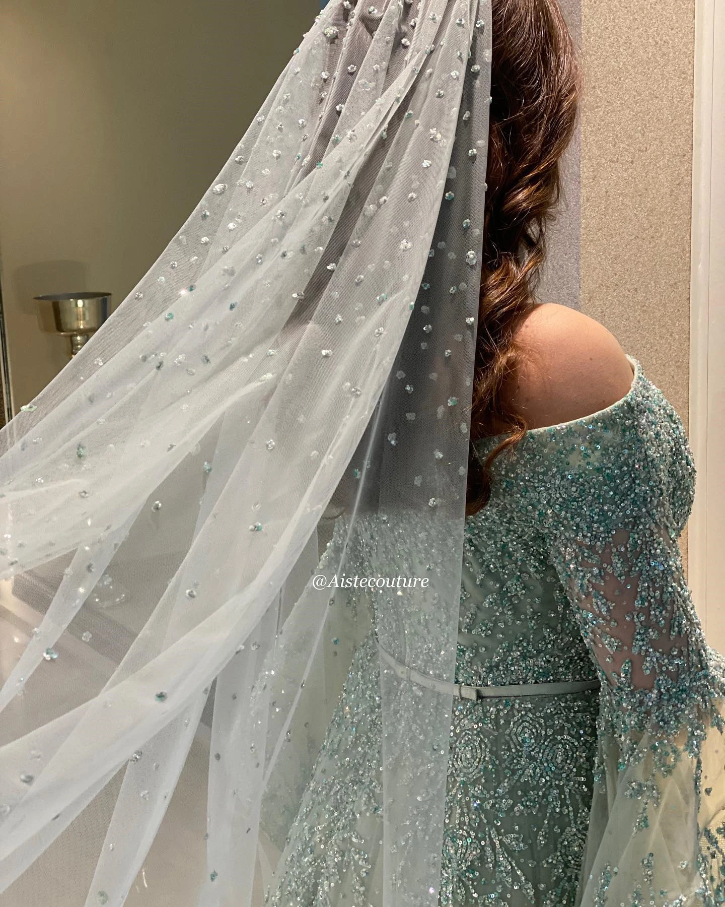 FATAPAESE Customized Prom Evening Gown with Flowy Sleeves Off-Shoulder Glitter Cathedral Tail فساتين مناسبة رسميةFormal Ba