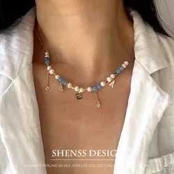 Natural Freshwater Pearl Necklace Copper Plated 14k Gold Wrap Pendant Letter Necklace