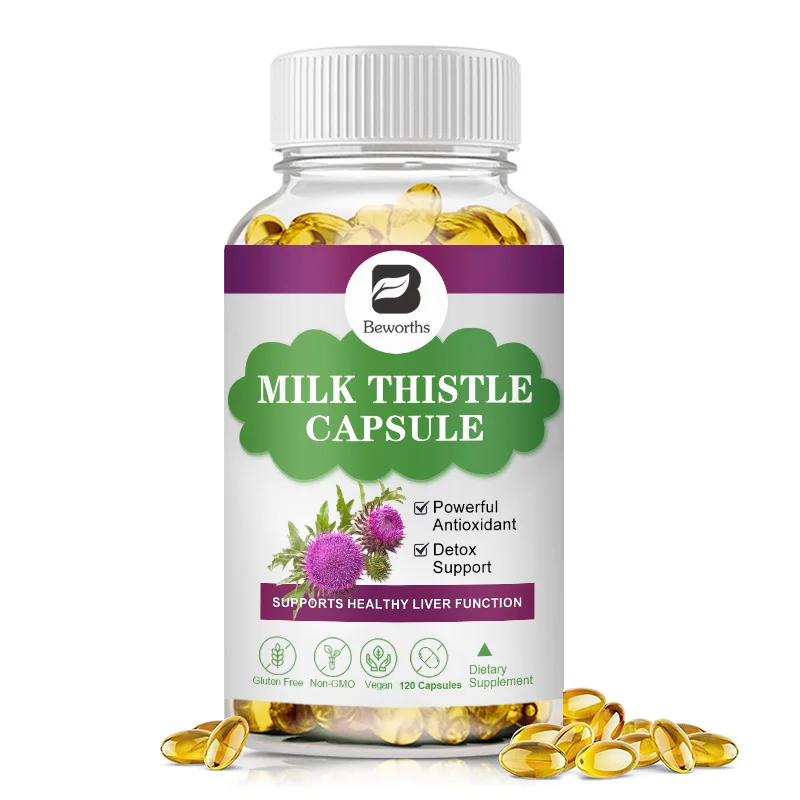 BBEEAAUU Organic Milk Thistle Extract Capsules for Liver Detox Liver Cleaning Drink Powerful Antioxidant Skin Care Immune Health