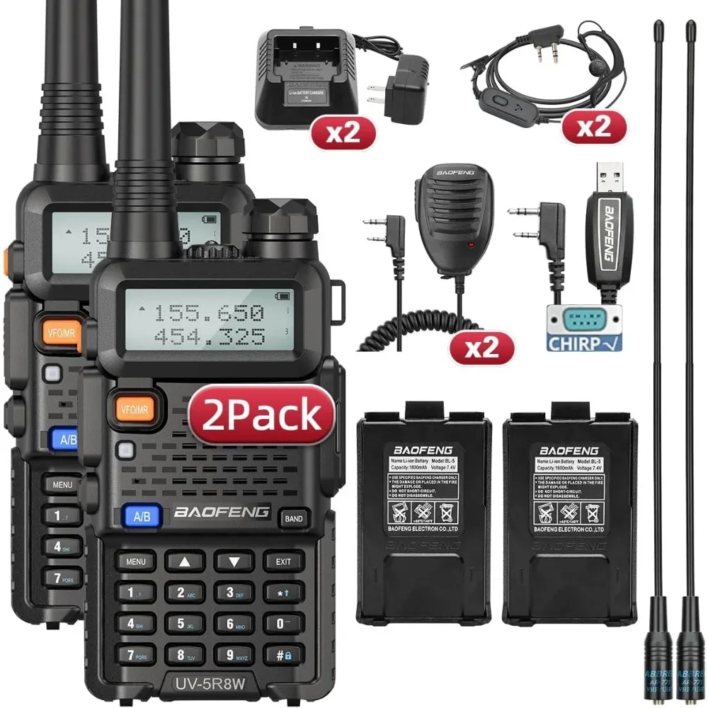 2 قطعة BaoFeng UV-5R 8 واط ثلاثي الطاقة اسلكية تخاطب عالية الطاقة المزدوجة الفرقة طويلة المدى 128 CH المحمولة يده UV 5R هام اتجاهين راديو #3