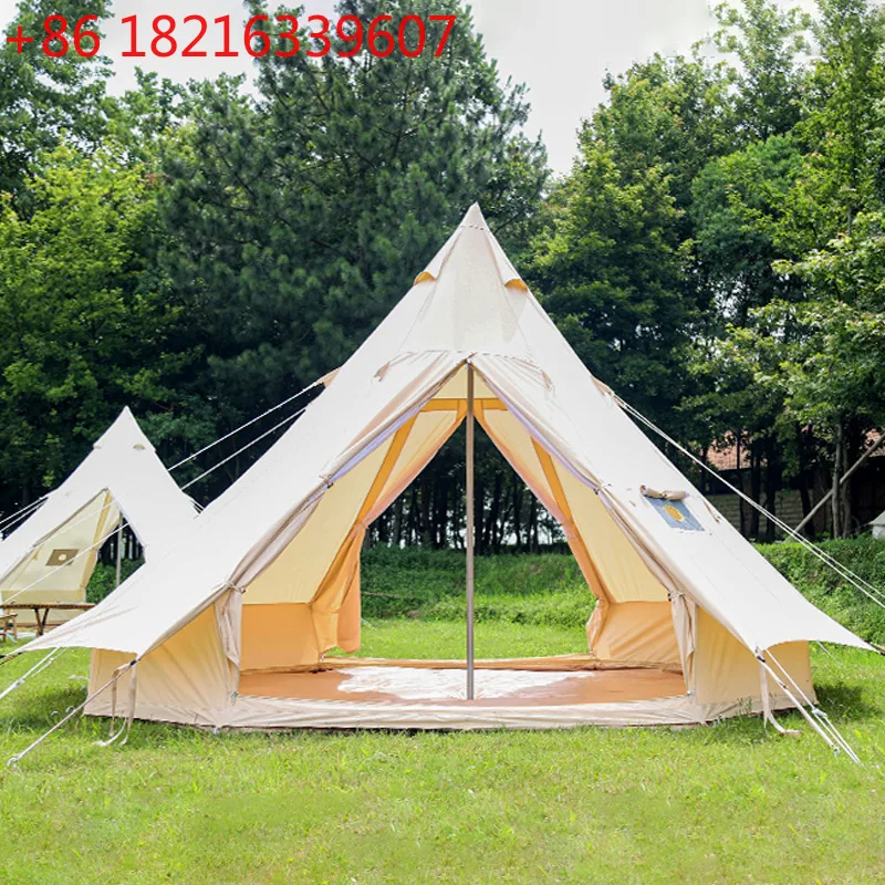 Customized outdoor Indian tent, thickened waterproof pyramid cotton tent front and rear double door spire tent