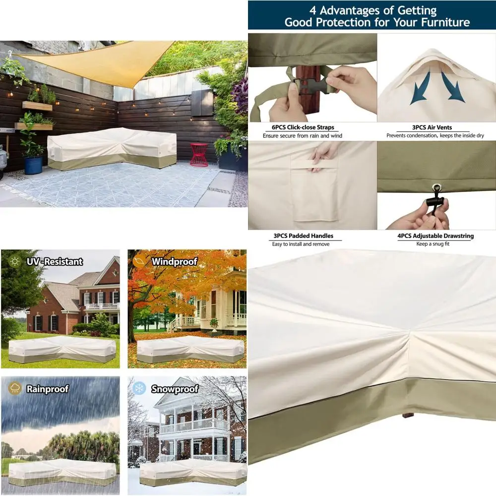 

L-образный чехол для секционного дивана на открытом воздухе, водонепроницаемый и устойчивый к ультрафиолетовому излучению, сверхпрочная ткань 600D с вентиляционными отверстиями, светло-зеленый, 85x58