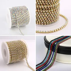 SS6-SS16 AAAAA Sew On Metal Rhinestone Cup Chain Glitter 1 Row Glass Crystal AB Rhinestones for Sewing Wedding Dress Clothes