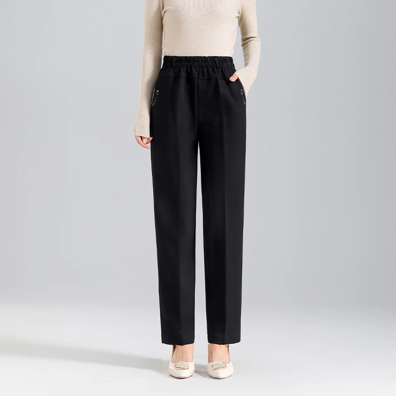 

Модные длинные прямые брюки для женщин среднего возраста, осенняя коллекция, с высокой талией, повседневные, из хлопковой смеси, удобные, хорошо сидящие