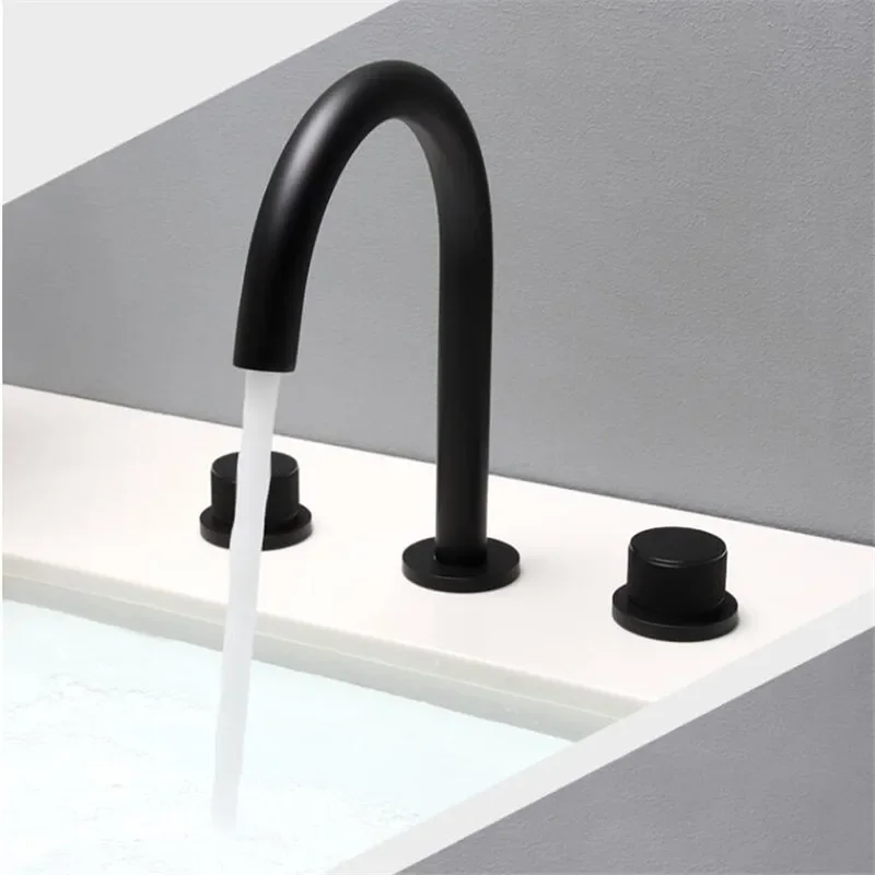 

Basin Faucets Total Brass Black Bathroom Faucet Brushed Gold Sink 3 Hole Hot And Cold Waterfall Water Tap