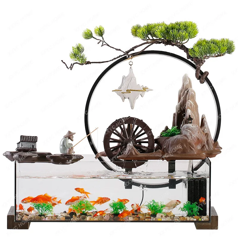 Lucky Flowing Water Ornaments Circulating Water Ecological Glass Fish Tank