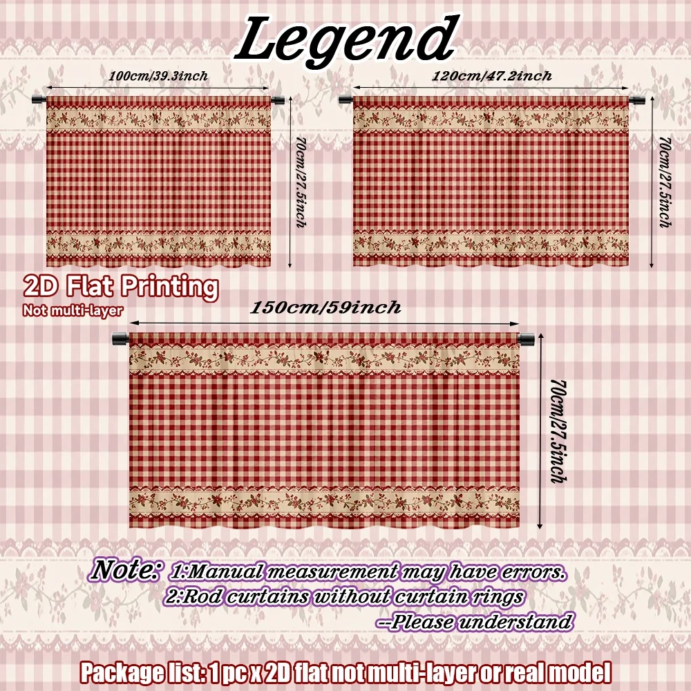 2D flat 1pc European style cabinet curtains Christmas Red Floral Plaid Digital printing Romantic curtains that create a romantic