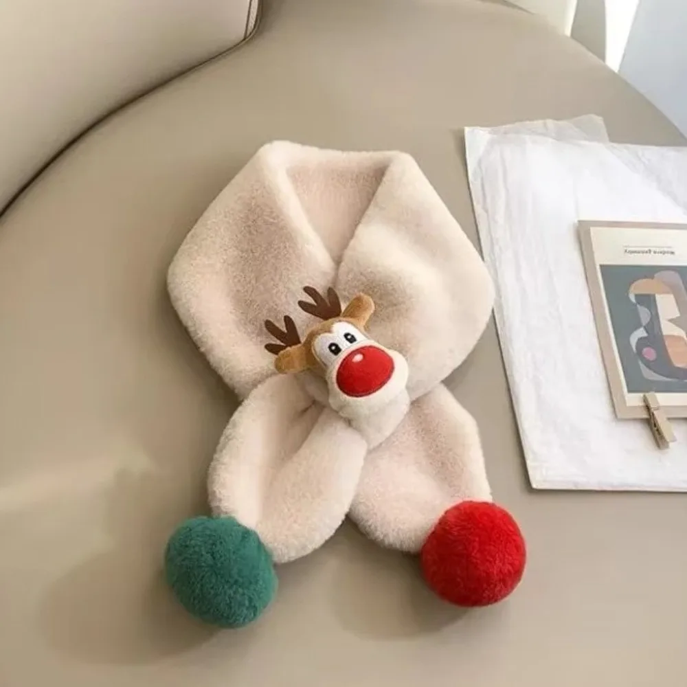 Cartoon Christmas Children Scarf Winter Deer Pattern Fleece Scarf Cute Warm Kids Neck Warmer for Boys Girls
