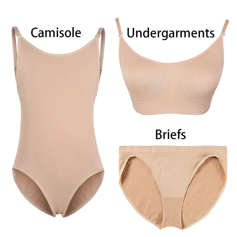 Nude Nahtlose Camisole Unterwäsche Slips Ballett Tanz Trikot für Tanz Gymnastik mit verstellbaren transparenten Trägern