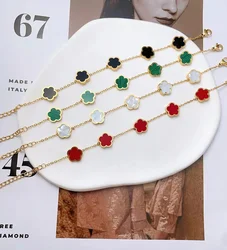 Hot Sale Stainless Steel Adjustable Plant Five-leaf Flower Bracelet Four-leaf Flower 7 Colors Available Cutting Craft Jewelry