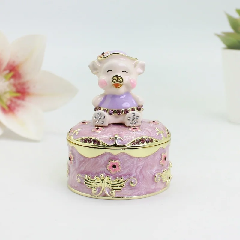 SHINNYGIFTS Cute Animal Pig with Hat Trinket Box  Cartton Jewelry Gift Box Birthday Gift