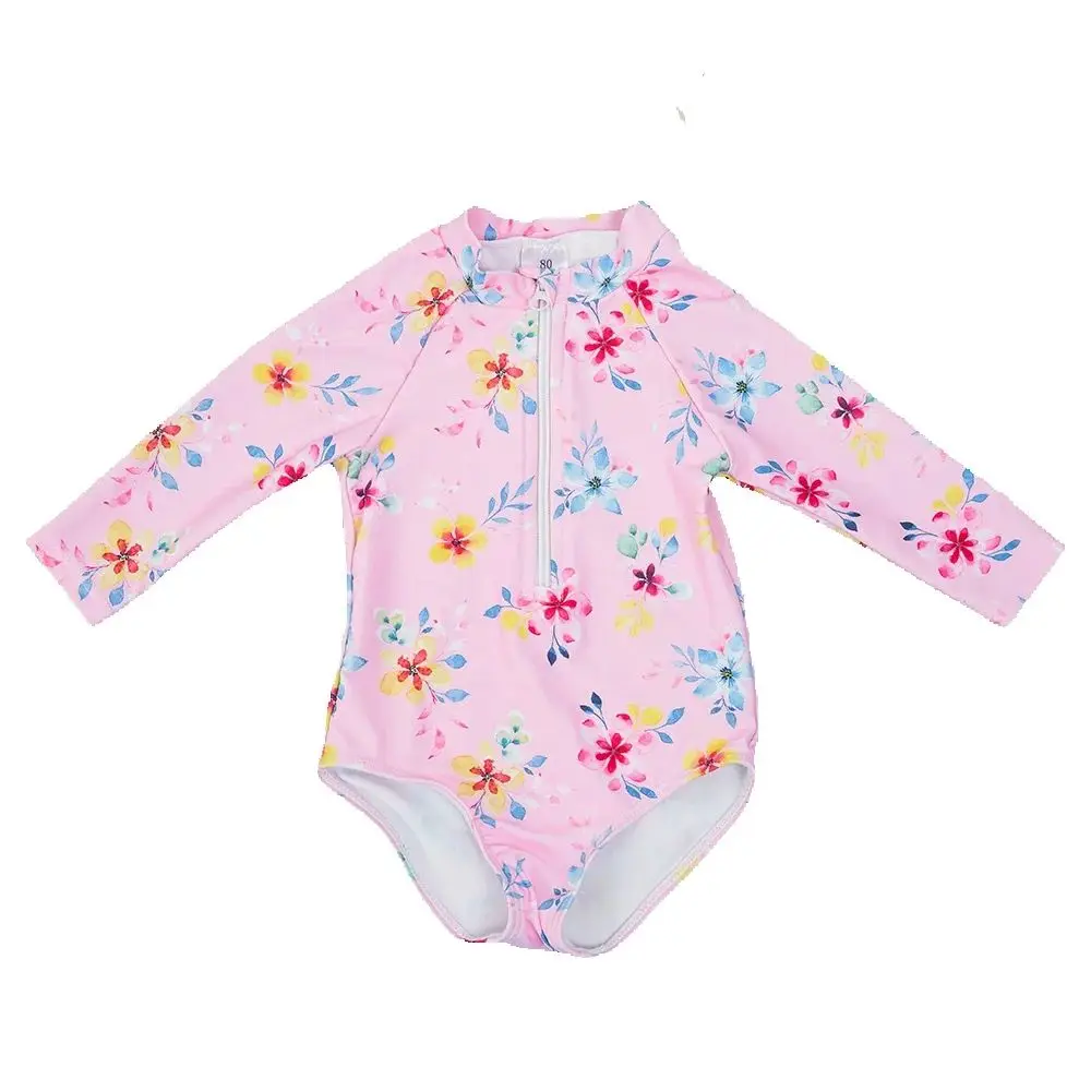 HappyFlute Cute Style Summer Girls' One Piece UPF50+ Long Sleeve Beautiful Print Baby Sunscreen Beach&Swimming Pool Swimsuit