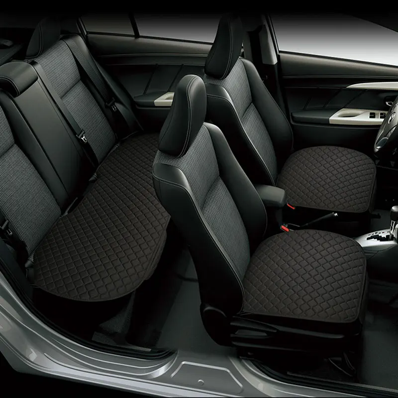 Summer Flax Universal Car Seat Cover Set Cushion Anti-Slip Breathable Protector Mat Pad Front Rear Seat Backrest Auto 4 Seasons