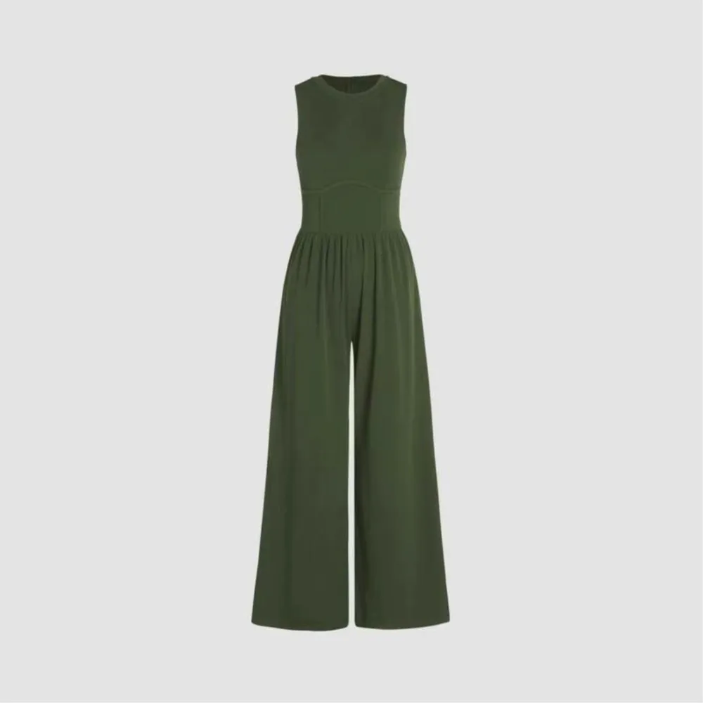 Women's Clothing High Waisted Slim Jumpsuit Round Neck Wide Legs Jumpsuits For Woman Solid Color Elegant Sleeveless Commuting