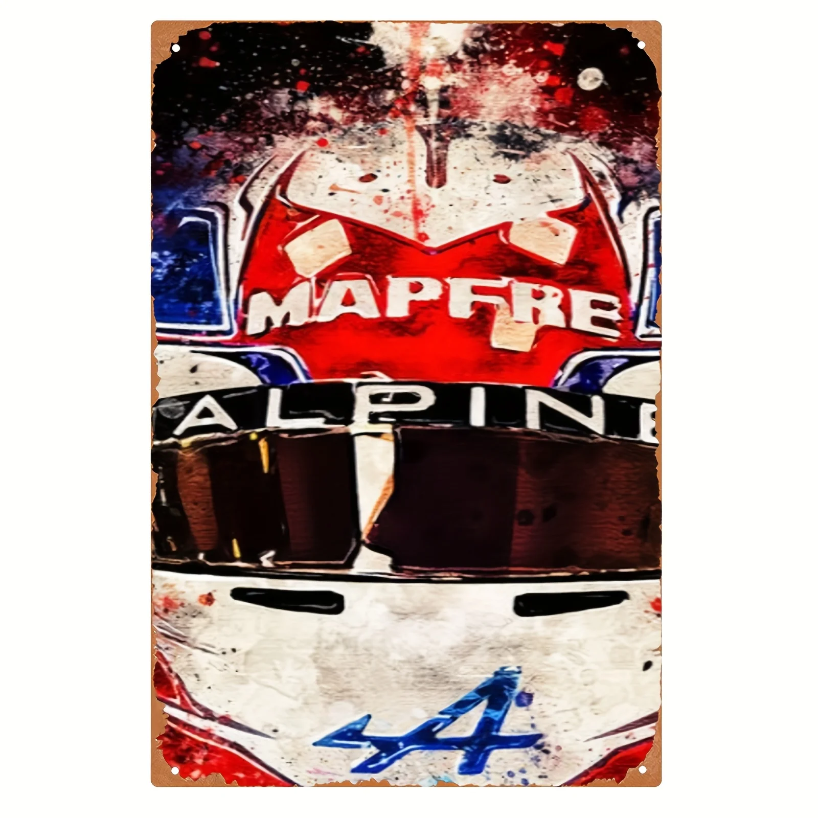 Alpine Racing Helmet Metal Tinplate Wall Art - Retro Iron Sign with Vibrant Red/Blue/White/Black Colors, , Wall-Mounted Decor f