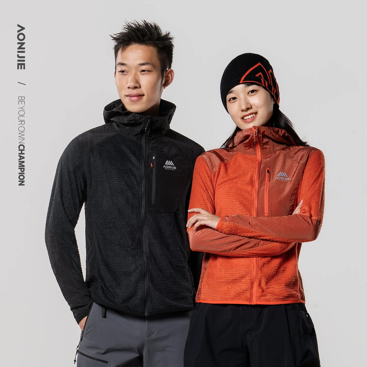 Aonijie Unisex Outdoor Velvet Hooded Jacket Windproof Standing Collar Breathable Light and Warm Running Hiking Coat F5242
