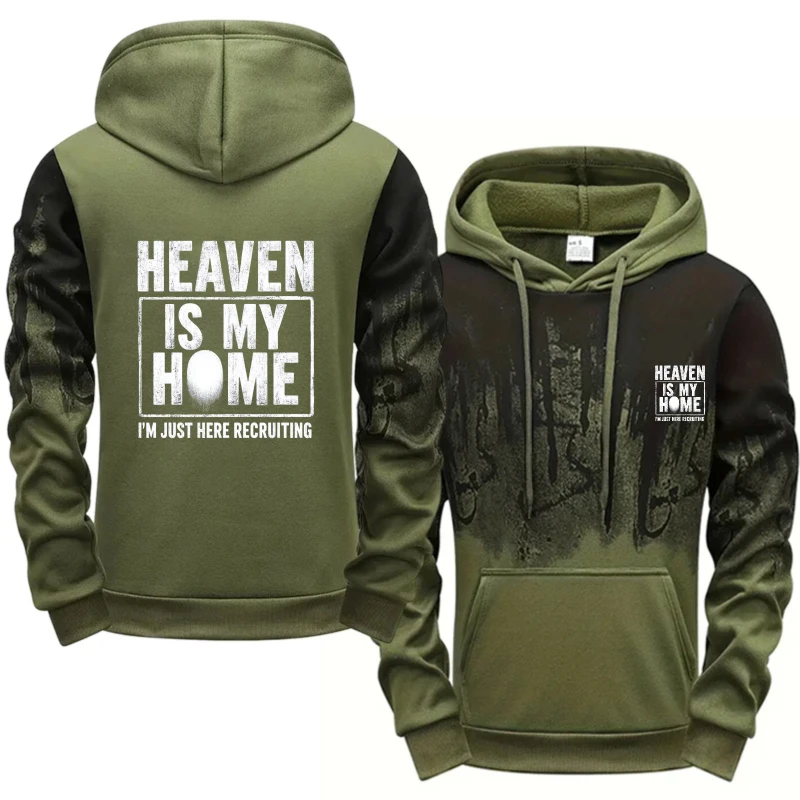 سترة بغطاء للرأس للرجال باللون الرمادي والأسود مطبوعة من Heaven Is My Home I'm Just Here سترة كاجوال من القطن عالي الجودة ملابس الشارع الشهير #4