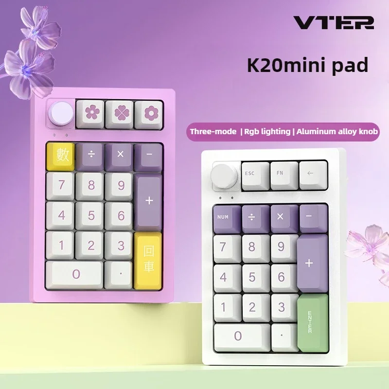 VTER K20 Keypad Number Keyboard Wireless Tri Mode Hot Swap RGB Support QMK VIA Customized Dynamic Control Knob Mini Pad