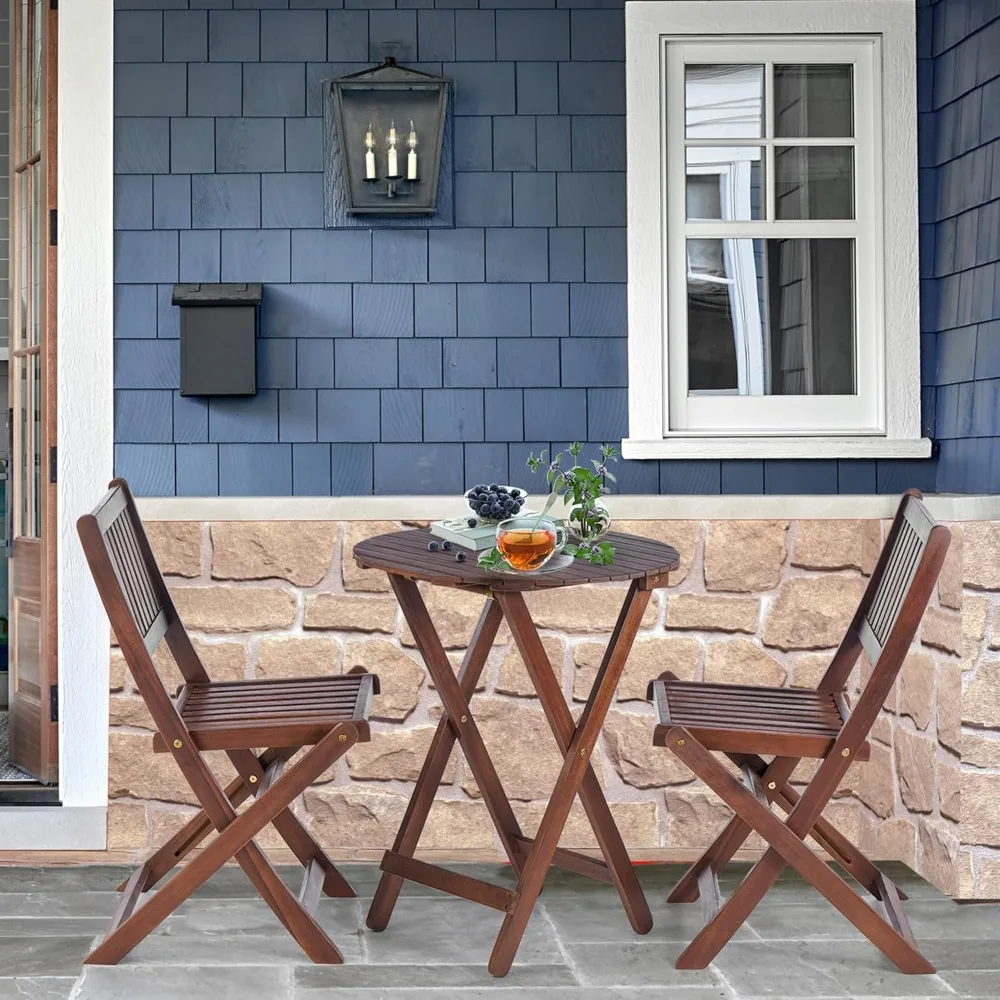 

3-Piece Bistro Set Outdoor, Folding Patio Furniture Set, 2 Chairs and 1 Cafe Table, Garden Furniture Sets